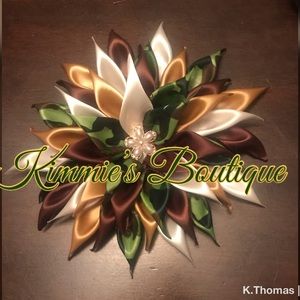 Cream/Army/Gold &Brown Kanzashi Satin Flower-Brooch-Ribbon Flower Brooch